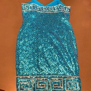 Turquoise Blue Sequined Spaghetti Strap Bodycon Dress